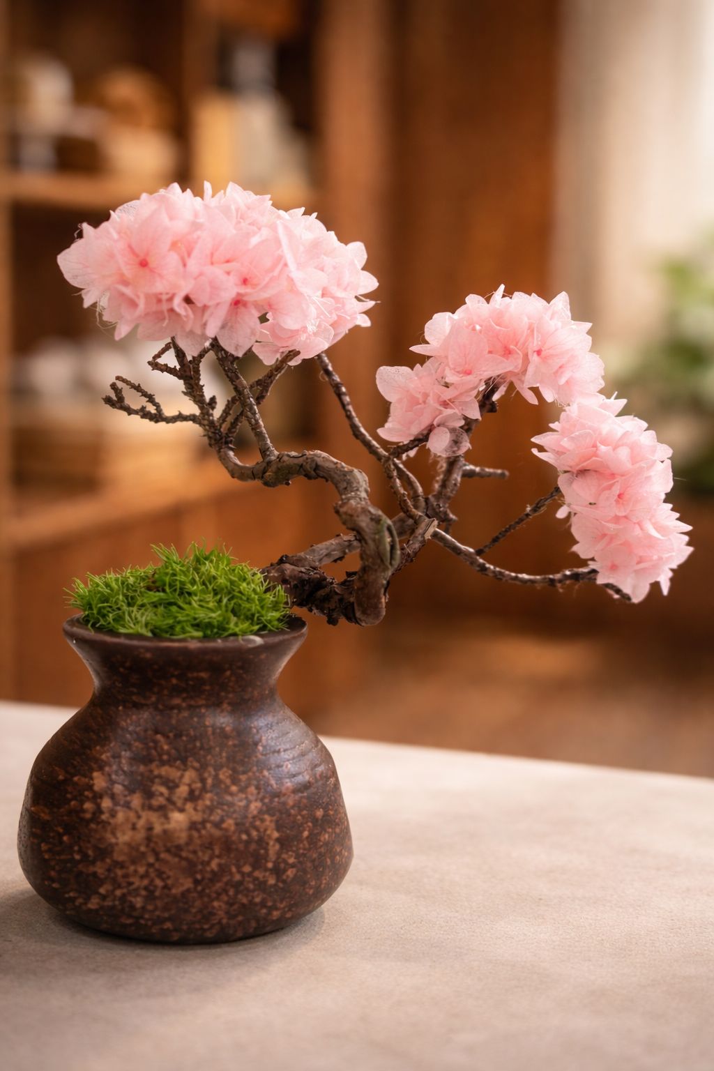 "Blush Serenity" — Preserved Floral Bonsai Sculpture